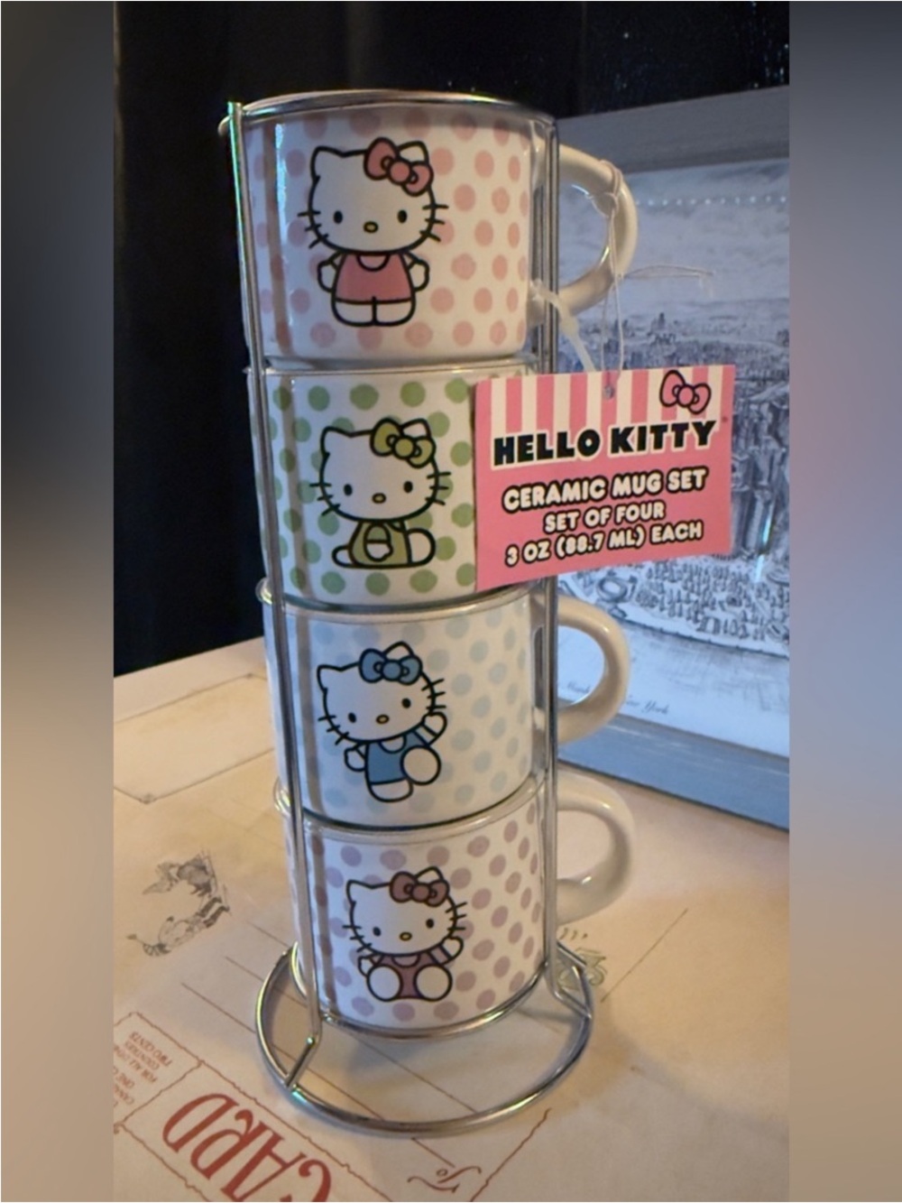 Hello Kitty Stackable Ceramic Mug Set - Pink, Green, Blue, Lilac